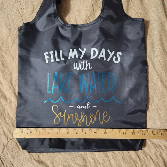 Beach Bag - 'Fill My Days with Lake Water and Sunshine' - Blue & Gold Handmade - Picture 5 of 6